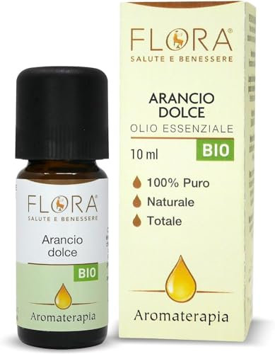 FLORA Olio Essenziale Arancio Dolce BIO pack da 3 Pz da 10 ml Citrus aurantium var. dulcis 100 % Puro, Spremitura a Freddo, Profumo Agrumato Calmante & Digestivo, Uso Alimentare, Aromaterapia, Cosmesi