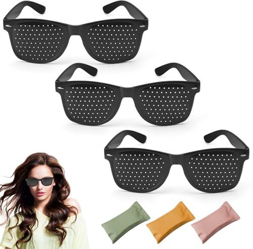 HENGBIRD 3 gafas reticulares para, gafas estenopeicas para entrenamiento de ojos original, gafas perforadas para entrenamiento ocular original y relajante, con bolsillo para gafas