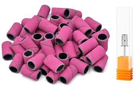 LICQIC 50 Pcs 240# Drill Sanding Bands for 3/32 Inch File, Electric File Machine, to Polish Art Acrylic Gel Nails, Pink