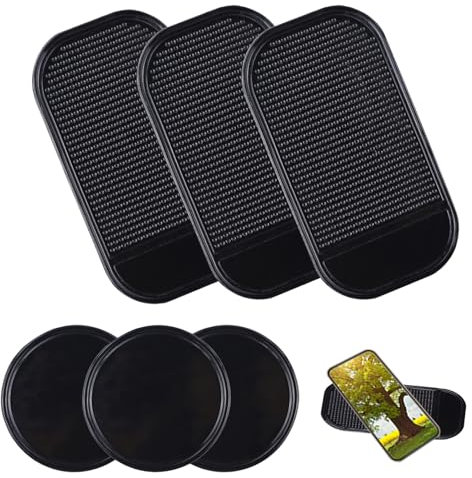 Lot de 6 tapis antidérapants pour tableau de bord de voiture, tapis de fixation en silicone, avec forte adhérence, pour décoration de voiture, lunettes, téléphone portable (rond, rectangulaire)