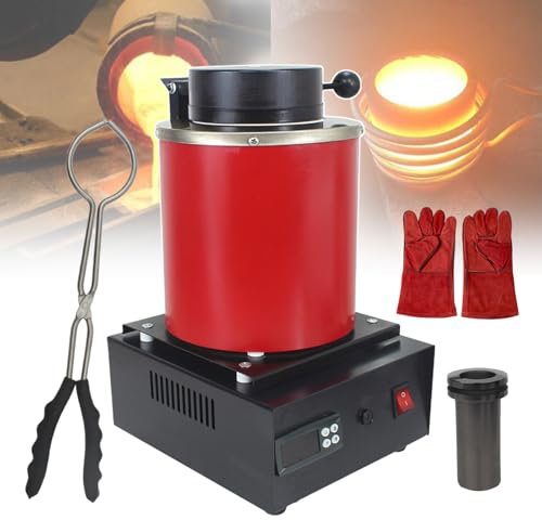pealiritansemen Horno De Fusión De Oro Pequeño, Máquina De Fundición De Metales Digital, Hornos De Fusión De Joyería De 1350 W, con Pinzas De Crisol, para Fundir Chatarra, Plata, Oro, Cobre,1KG