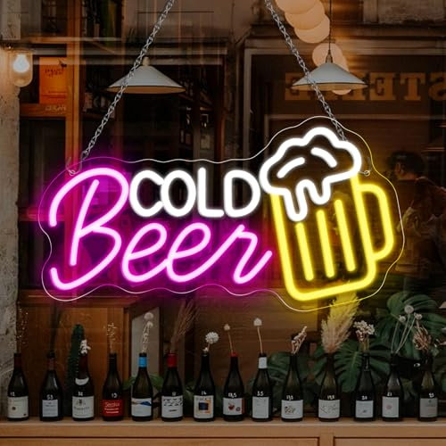 inShareplus Neon Bar Sign, Dimmable Beer Bar Open Sign for Wall Decor, USB Powered LED Neon Light for Pub, Club, Party, Nightclub, Gift