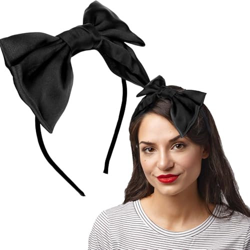 Ouligay Serre-tête avec nœud noir pour femme, accessoire tendance pour cheveux pour femme, bandeau antidérapant en ruban pour cheveux pour le quotidien, les fêtes, le travail