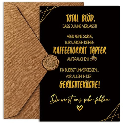 Kollege Karte A6 mit Umschlag Klappkarte und Wachssiegel - Jobwechsel Abschiedskarte Kündigung Kollegen Lustig Karte - Abschied Abschiedsgeschenk Kollegin