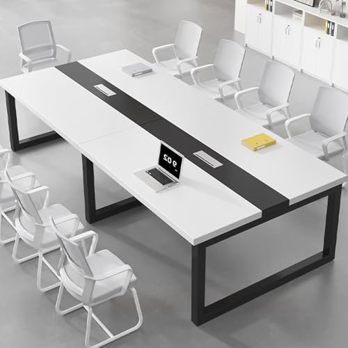 LYXWGRZD Konferenztisch for 12 Personen, rechteckiger Schulungstisch, Besprechungstisch mit Metallbeinen, Seminartisch for Heimbüro, Besprechungsraum(Wit)