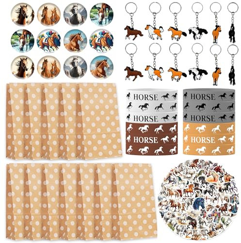 Runyuzi Pferde Mitgebsel Kindergeburtstag Gastgeschenke - Geburtstag Party Give Aways für Jungen Mädchen, Schlüsselanhänger Aufkleber Silikon Armbänder Geschenktüten Pinata Füller