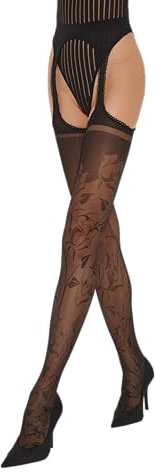 Fiore Collant ouvert femme effet porte-Jaretelles sexy en voile motif fantaisie 20 DEN - Amorosa - M