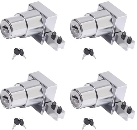 Lot de 4 verrous à piston avec clé pour porte coulissante en verre, vitrine, serrure à piston