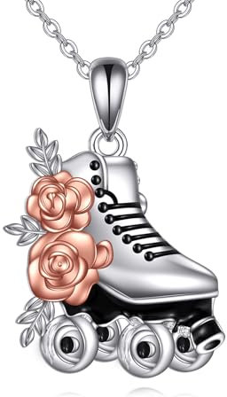 YFN Rollschuh Kette Sterling Silber Blume Rollschuhlaufen Anhänger Halskette Rollschuh Schmuck für Damen Rollschuh Liebhaber Geschenke für Team Trainer Sport Liebhaber