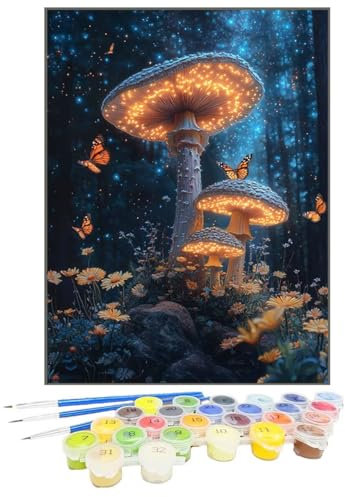 Malen Nach Zahlen Erwachsene Pflanze, Paint by Numbers Pilz DIY mit Pinseln und Acrylfarben Handgemalt öLgemäLde Leinwand für Kreative Heimdekoration Geschenke für Frauen, Ohne Rahmen 70x95 cm AK-T