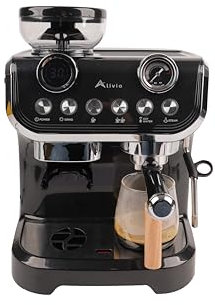 Alivio 2L Bean to Cup Coffee Machine, Automatic Coffee Maker with Grinder and Milk, Professional Espresso Cappuccino Maker for Office Home 1450W (Black)