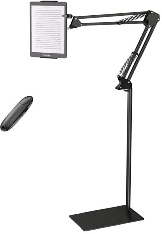 Debtrop Floor Kindle Stand Holder with Remote Page Turner, Bed Holder with Clicker for Reading, Kindle Accessories for 4.7-11.9 inch Devices