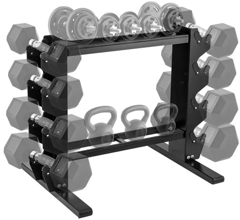 Supernic Heavy Duty Dumbbell Rack 4-Tier Weight Storage Stand for Home Gym 600LB Capacity Compact Dumbbell & Kettlebell Organizer with Non-Slip Base