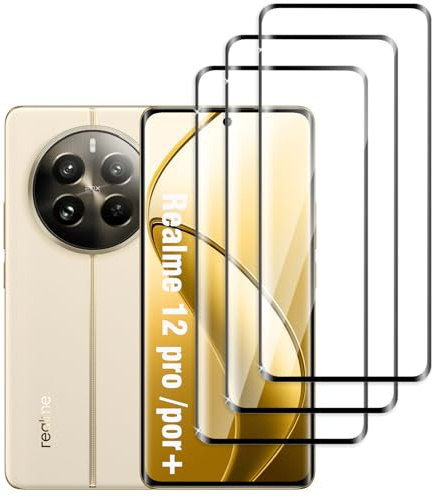 Jinshiweikai 3 Piezas: Protector Pantalla para Realme 12 Pro,Dureza 9H Antiarrayazos, 3D Cobertura Completa, HD Ultraclaro