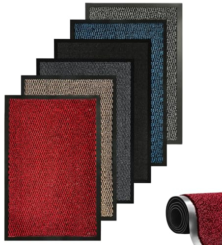caprican Barrier Mat Heavy Duty Door Mat | Super Absorbent Non-Slip Rubber Backing | Washable Indoor Outdoor Dirt Trapper Rug | Low Profile Entrance Mat Kitchen Hallway & Patio (Red, 60 x 80 cm)