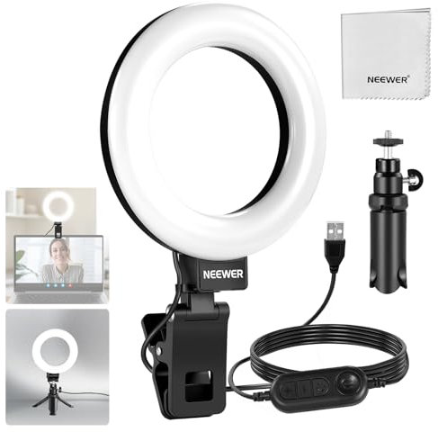 NEEWER Basics Ring Light 5 avec Mini Trépied pour Vidéoconférence,Kit Streaming à Clipser pour Moniteur,Webcam,Ordinateur Portable Maquillage Selfies Enregistrement Vidéo Chiffon Nettoyage, BR60