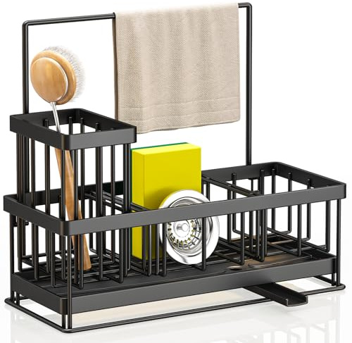 TidyTrove Kitchen Sink Tidy with Carrying Handle, Self-Draining Tray | Sink Organiser with Removable Sponge Holder Brush Holder for Countertop Kitchen Storage Organisation