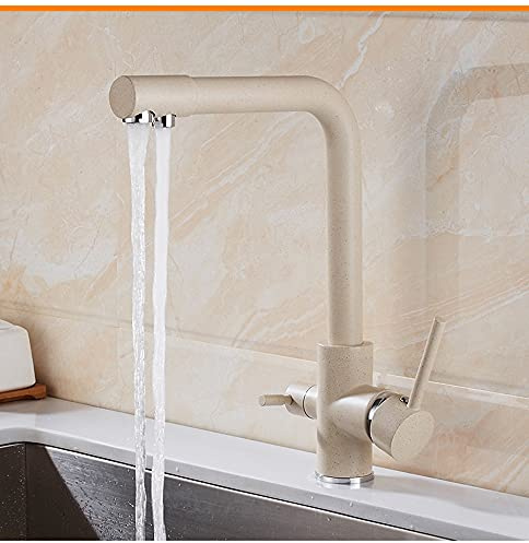 Aioneer Robinet D'Évier De Cuisine pour Bar, Ferme, Commercial, Robinet De Cuisine 3 Voies, Mitigeur avec Filtre À Eau Potable, Robinet D'Évier Eau Chaude Et Froide À Deux Poigné-Beige
