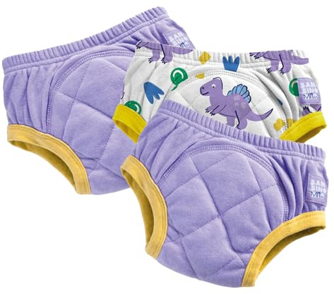 Bambino Mio (3 Pack) Training Pants for Toddlers Reusable Cloth Potty Training Underwear, 2-3 Years, Purple Dinosaur, Baby and Toddler, Boys and Girls with Cross-Stitch