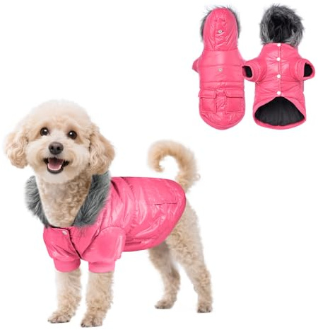PETLESO Hundemantel für Kleine Hunde, Winterjacken & Wintermäntel für Kleine Hunde, Outdoor Warm Haustier Wintermantel, Rosa, M