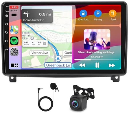 2+64G Autorradio Android Doble DIN para Peugeot 407 2004-2008 con Wireless Carplay Android Auto 4 núcleos 9 Pulgadas Radio para Peugeot Radio Bluetooth WiFi FM SWC AHD Cámara de Marcha atrás RDS/Dab