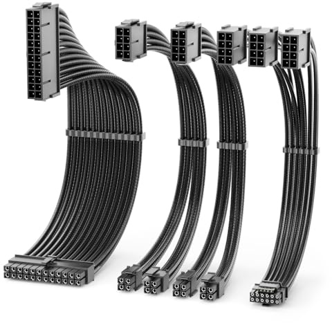 deleyCON PCIe 5.0 Kabel Kit ATX CPU 12VHPWR für RTX 3090ti-5080 | Stromkabel Netzteil Mainboard Grafikkarte Verlängerung, 24pin ATX, 4+4pin auf 8pin CPU, 12+4pin auf 3x 8pin