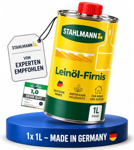 STAHLMANN® Leinölfirnis [1 L] – Holzöl farblos für Holzpflege und Holzschutz – Leinöl für Holzoberflächen wie Möbel, Türen, Zäune und Holzverkleidungen (1 L)