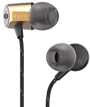 House of Marley Uplift 2.0 - Noise Isolating In-Ear Headphones / Earphones, 9mm Drivers, Hands-Free Calling In-Line Mic, 1 Button Control, Includes Earbuds in 3 sizes for Perfect Fit – Gold