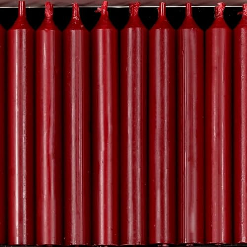 Bütic GmbH 20 Baumkerzen durchgefärbt 110mm x Ø 13mm - Kerzen mit rückstandsfreiem Abbrand, 2,5h Brenndauer, rußarm, geruchsneutral, Farbe:Dunkelrot