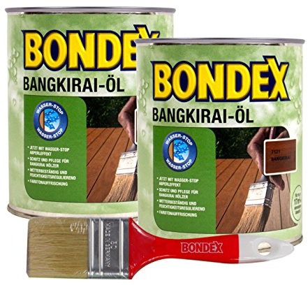 Bondex Bangkirai-Öl, 1,5 Liter inkl. Pinsel - Schutz- und Pflegeöl für Aussen, Gartenmöbel und Terrassenöl
