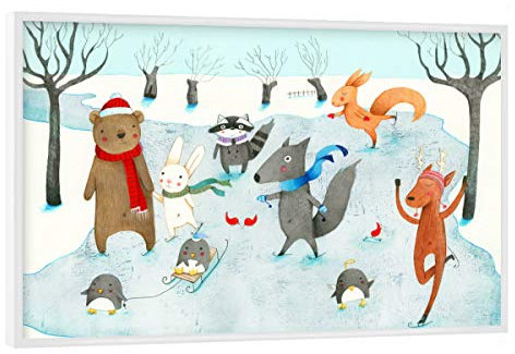 artboxONE Poster mit weißem Rahmen 60x40 cm Natur Ice Skating hochwertiger Design Kunstdruck - Bild Bär Bär Bäume