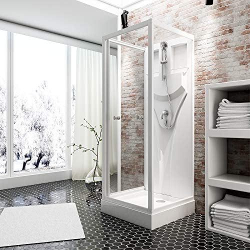 Schulte cabine de douche complète en kit 80 x 80 x 210 cm (bac de douche inclus), profilé blanc alpin, verre de sécurité transparent (porte 5 mm, paroi latérale 4 mm), cabine intégrale