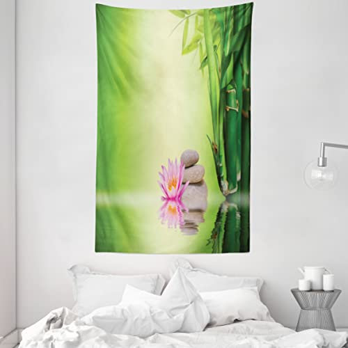 ABAKUHAUS asiatisch Wandteppich und Tagesdecke, Garten ruhiger Geist aus Weiches Mikrofaser Stoff Waschbar ohne Verblassen Digitaldruck, 140 x 230 cm, Grün Rosa