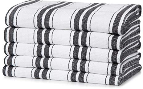 Sticky Toffee Dickes Gestreiftes Geschirrtuch 100% Baumwolle | 5er Set | 50 x 70 cm | Schwarzer Streifen | Saugfähige Restaurant Bar Glas Geschirrtücher