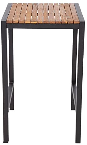 Bolero Steel and Acacia Wood Square Bar Table, 600mm | Preoiled for longer lasting use and easy self-assembly, featuring a matt black powder-coated frame for commercial patios.