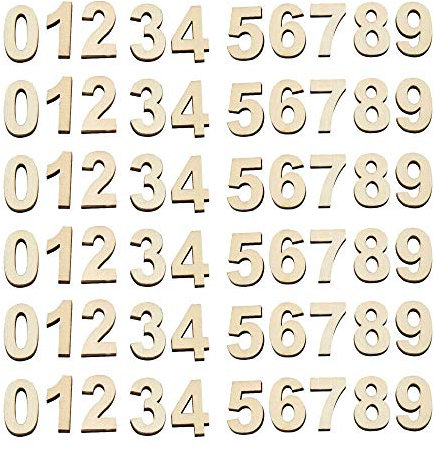 JKJF 60 PCS Holz Nummer Zahlen 0-9 Holz Craft Sperrholz für DIY Craft die Wanddekoration Kleinkind Deko, insgesamt 6 Sätze