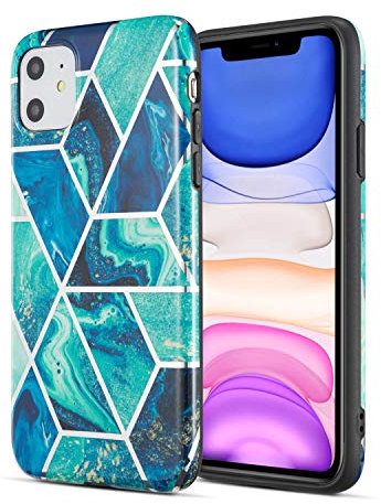 DEFBSC for iPhone 11 Case, Colourful Marble Pattern Ultra Slim Soft TPU Bumper Shockproof Back Phone Cover, Blue