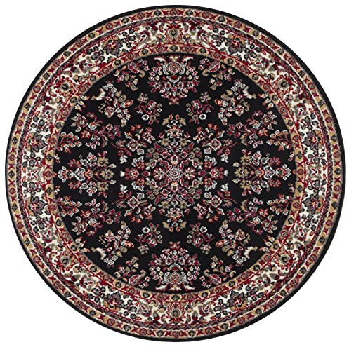 Hanse Home Design Kurzflor Wohnzimmerteppich Orient - Zabul Perser Look, Orientalischer Teppich für Esszimmer, Wohnzimmer, Schlafzimmer - Schwarz, 140 cm