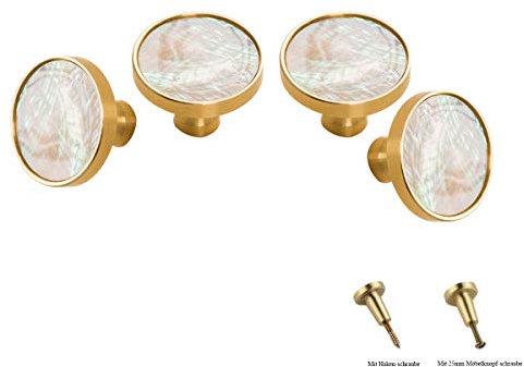 TentHome Vintage Kommodenknöpfe Schubladenknöpfe Set Möbelknöpfe Möbelknauf Schrankknöpfe Schubladengriffe Messing Garderobenhaken Dual-use Möbelgriff Rund 22/32/42mm (L-42 x 25mm, Blendend Perlmutt)
