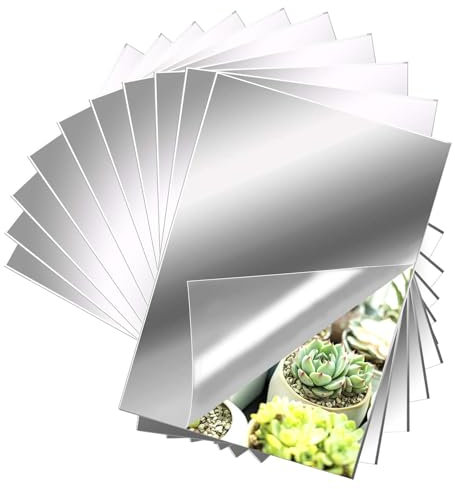 EONAZE 10 Stücke Rahmenloser Wandspiegel, Wanddekoration Acryl Dekospiegel Selbstklebende Wand Aufkleber Klebespiegel, Flexibler Nicht Glas DIY Spiegelkachel Fliesenspiegel (15 x 23 cm)