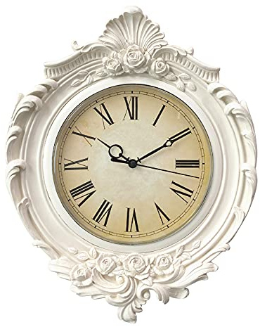 AELS 33 x 27,9 cm große Vintage-Wanduhr, europäischer Stil, dekorative Retro-Wanduhr, hochwertiger Quarz, batteriebetrieben, zum Aufhängen für Wohnzimmer, Schlafzimmer, Büro, Used-Look, Weiß/Grau