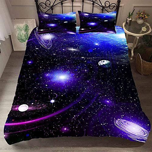 GDDO Mystère Bleu Noir Violet Cosmos Galaxie Star Housse de Couette Homme Femme, Cosmos Planète Star Parures de Lit Housse de Couette avec Taie d'oreiller (Violet Noir,140 x 200cm)