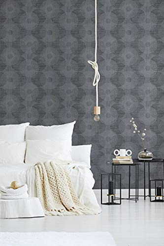 A.S. Création Tapete mit Kreisen Attractive geometrisch grafisch Vliestapete mit Glitzereffekt schwarz grau matt glänzend strukturiert 378326
