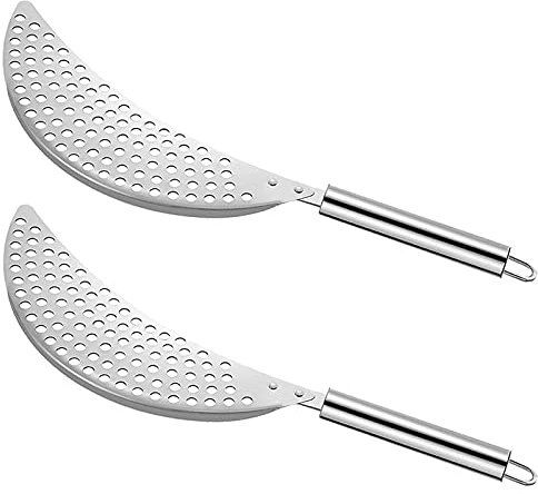 2 PACK Crescent Pot Strainer Stainless Steel Grease Pasta Strainer Insert Drainer with Handheld for Different Pot Pan Kitchen Tool