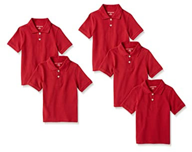 Amazon Essentials Boys' Short-Sleeve School Uniform Pique Polo Shirts, Pack of 5, Red, 4 Years