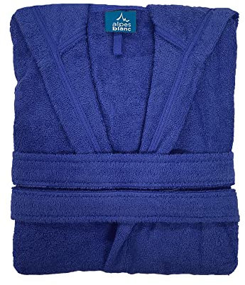 Alpes Blanc – Peignoir de bain à capuche 70% coton et 30% bambou 450 g/m² - Doux, ultra-absorbant et hypoallergénique – Coupe mixte et ajustable - Ceinture et poches – Bleu Marine, S