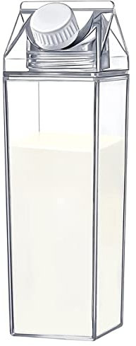 Clear Milk Carton Water Bottle Leak-proof Plastic Milk Box Portable Reusable Milk Bottles Juice Tea Container Environment Friendly for Travel Sports Camping Use(500ML)