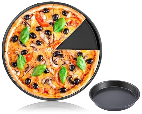 Bandeja para pizza, bandeja para pizza de plato hondo metálico, bandeja para pizza redonda antiadherente de acero al carbono de 9 pulgadas Horno de microondas Platos para hornear Sartenes Bandeja para