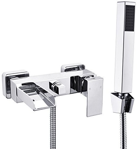 Duscharmatur Badewannenarmatur Einhebelarmatur mit Brause für 2 Funktionen, Wasserfall Chrom Wasserhahn Einhebelmischer Aufputz Badarmatur Wandmontage Brausebatterie Badewannen-Armatur