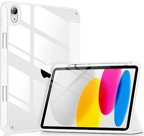 VIKESI Case for iPad (A16) 11-inch 2025 and iPad 10th Generation 10.9 Inch 2022, Clear Back and TPU Shockproof Frame Cover [Built-in Pencil Holder, Support Auto Sleep/Wake] - White